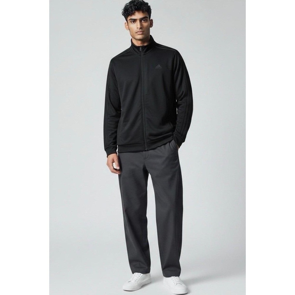 Adidas Track Top Mens L Black Essentials 3-Stripes Tricot Full Zip H46101